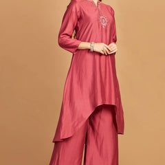 Pink Asymmetric Kurti Pant Set