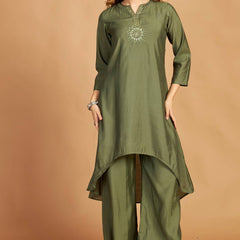 Green Asymmetric Kurti Pant Set