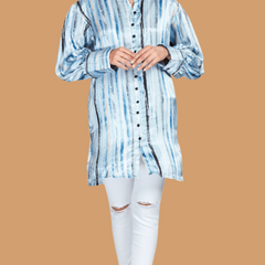 Blue Long Satin Stripe Shirt