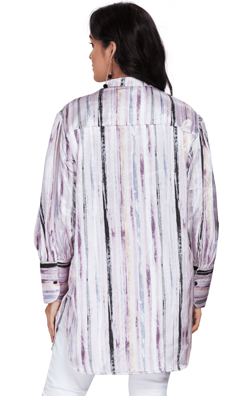 Pink Long Satin Stripe Shirt