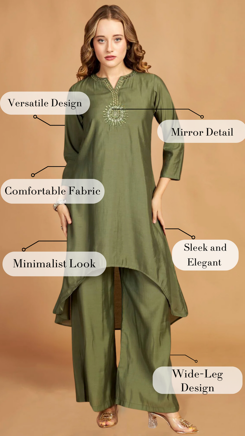 Green Asymmetric Kurti Pant Set