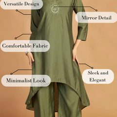 Green Asymmetric Kurti Pant Set