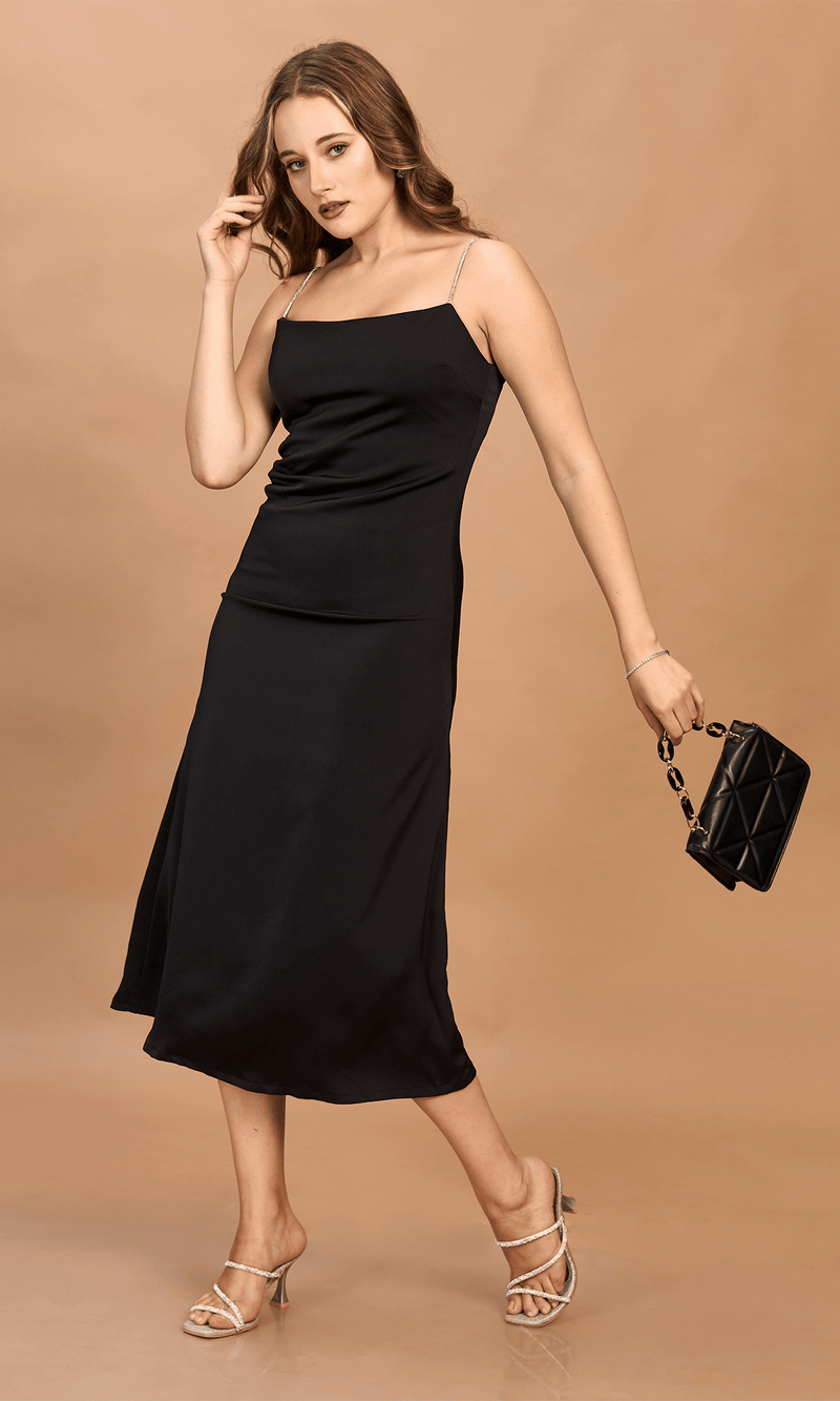 Black Satin Midi Dress