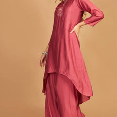 Pink Asymmetric Kurti Pant Set