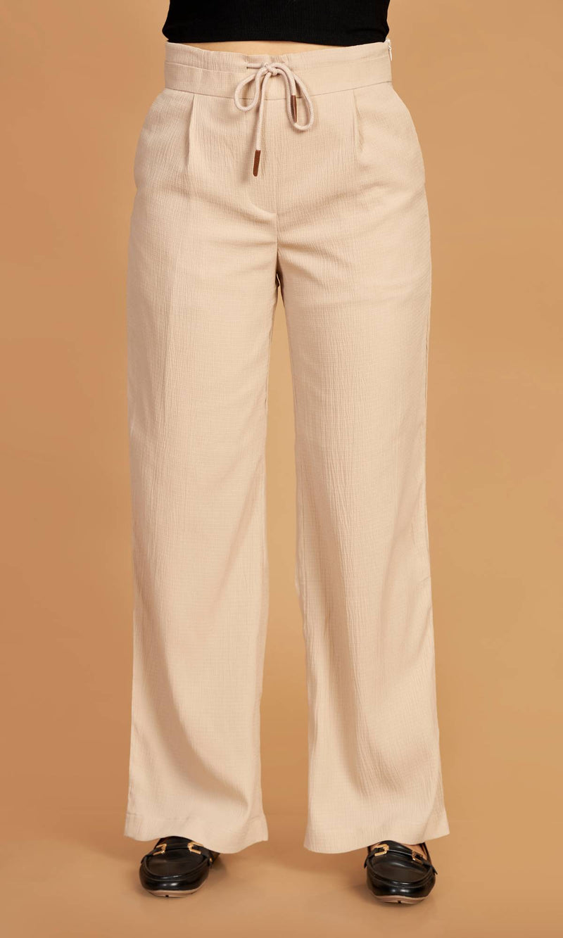 Cream Trousers With Double Waistband