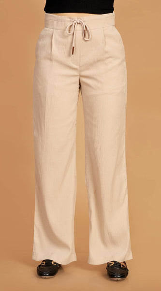 Cream Trousers With Double Waistband