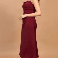 Red Satin Midi Dress