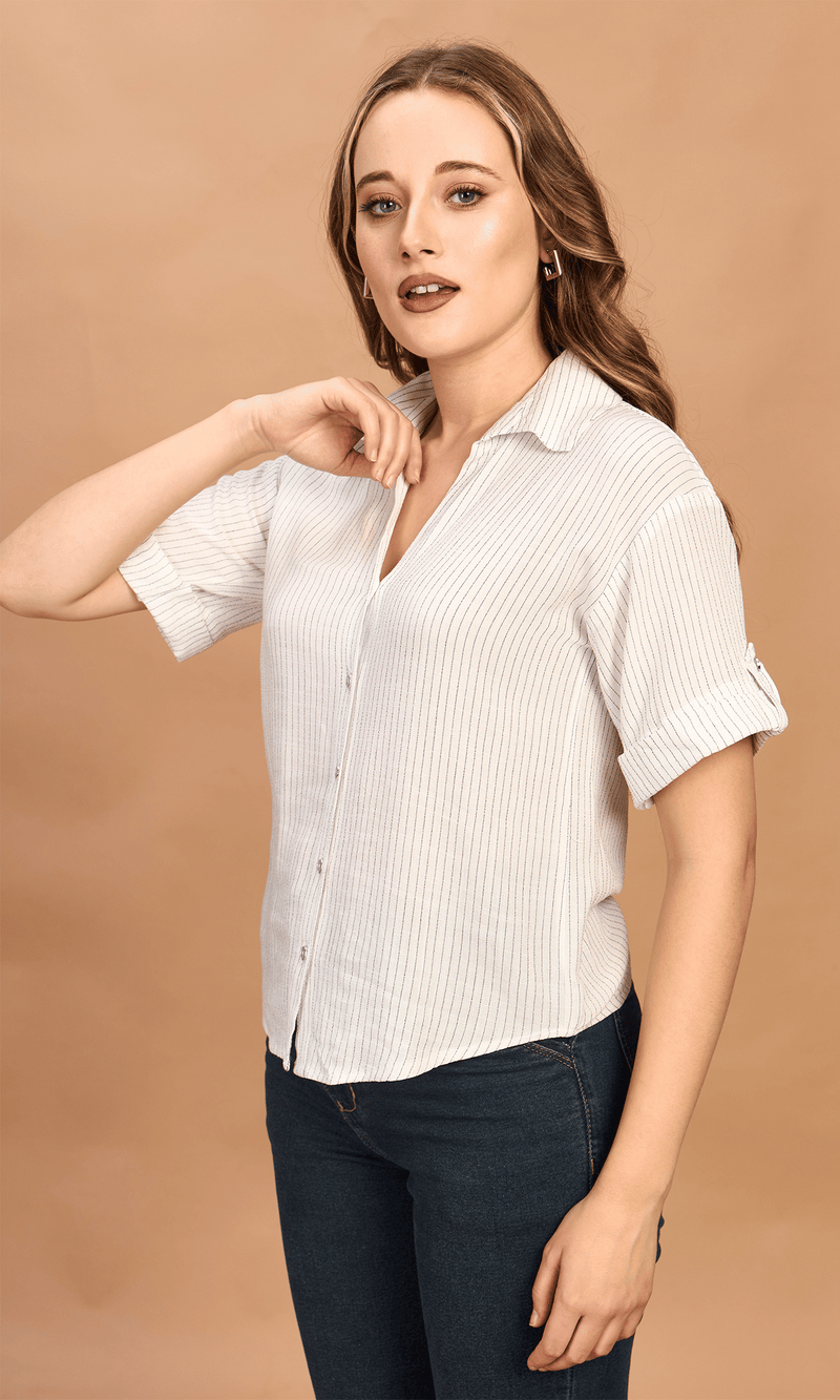 Linen Striped Crop Shirt