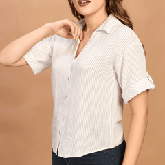 Linen Striped Crop Shirt