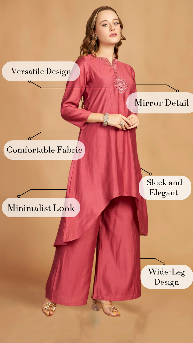 Pink Asymmetric Kurti Pant Set