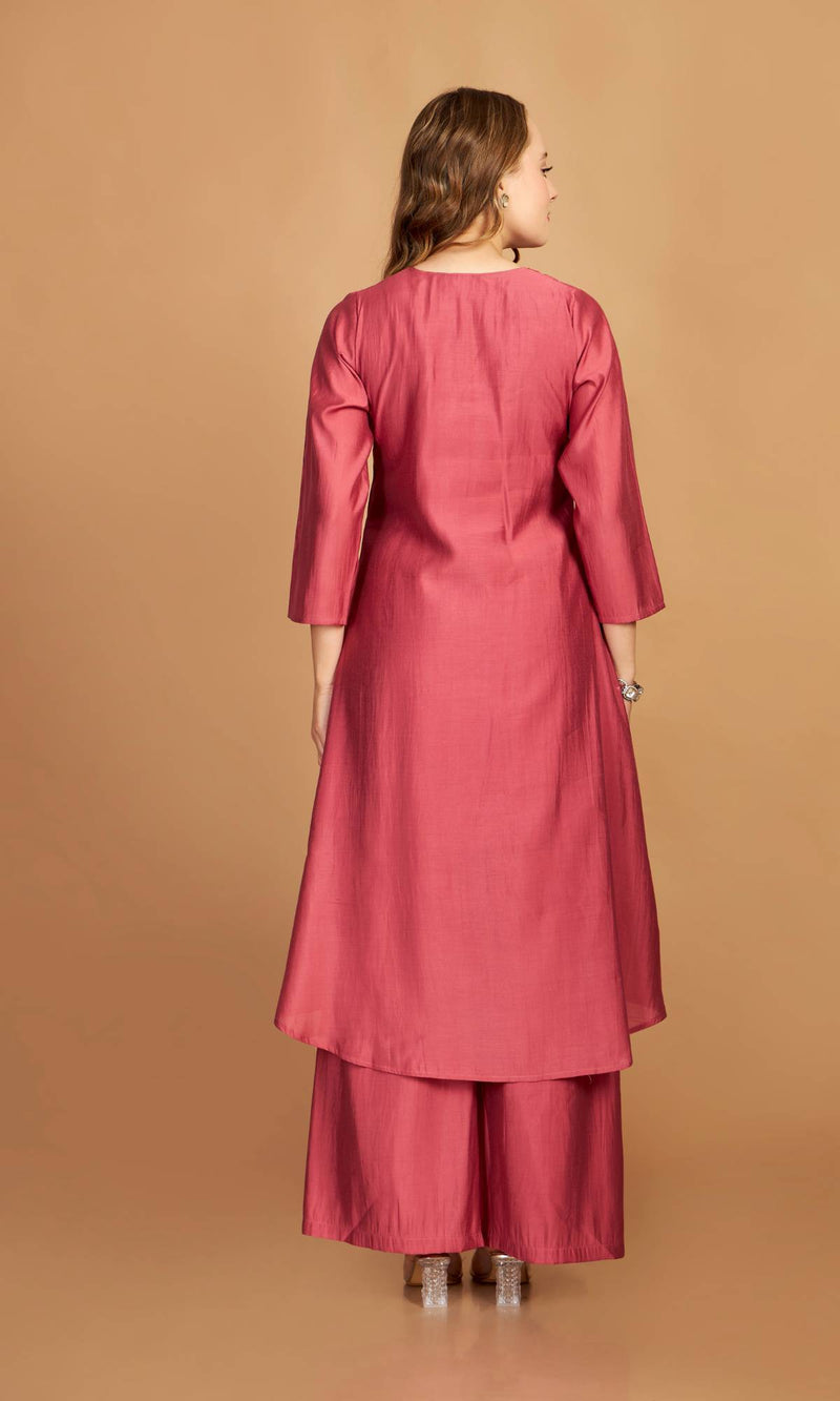 Pink Asymmetric Kurti Pant Set