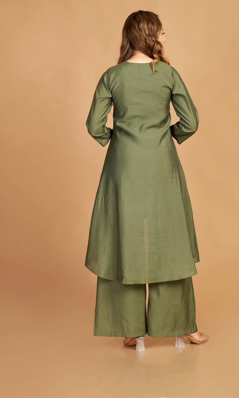 Green Asymmetric Kurti Pant Set