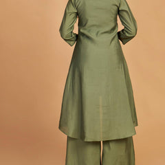 Green Asymmetric Kurti Pant Set