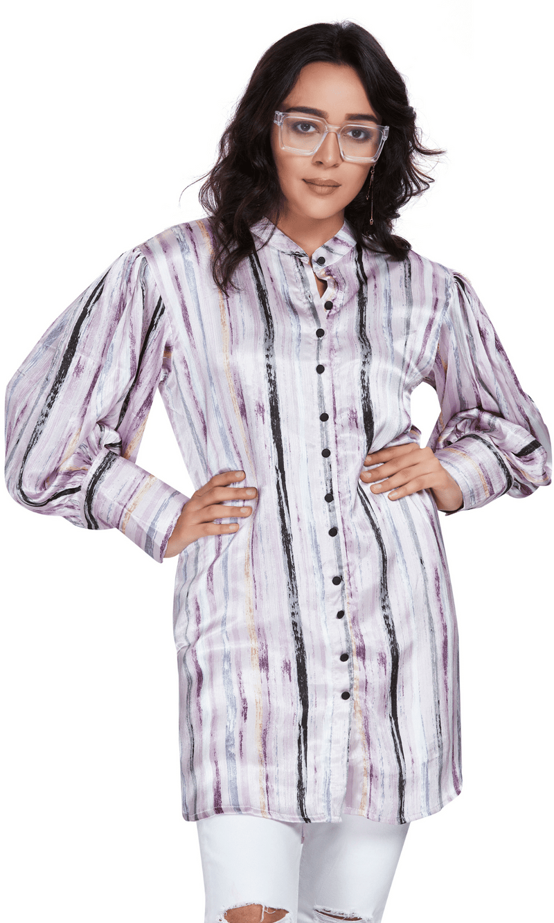 Pink Long Satin Stripe Shirt