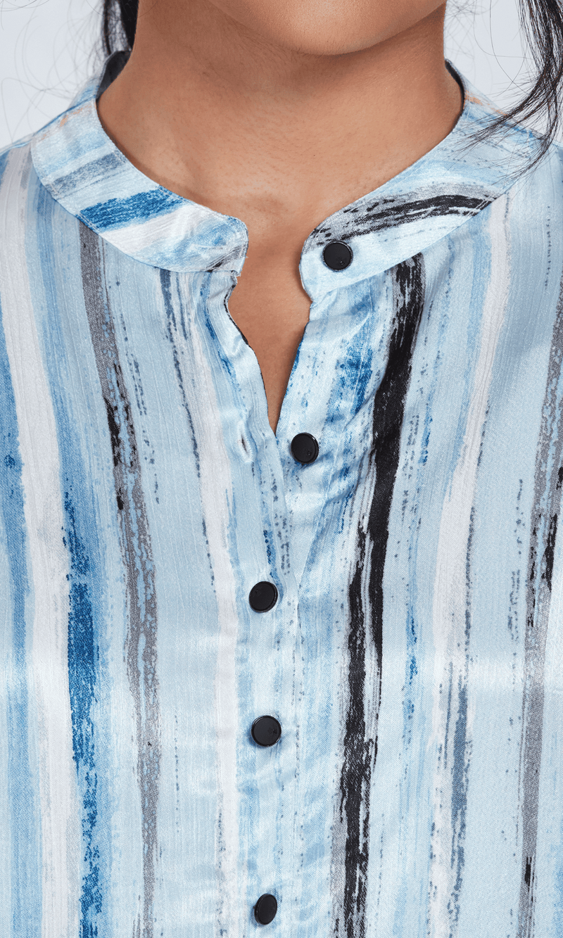 Blue Long Satin Stripe Shirt