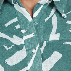 Green Linen Printed Shirt