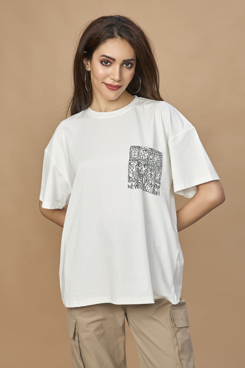 Unisex Oversized drop shoulder t-shirt- Abstract Pocket