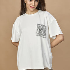 Unisex Oversized drop shoulder t-shirt- Abstract Pocket