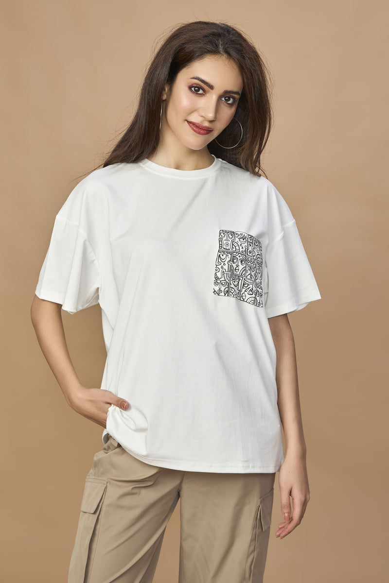 Unisex Oversized drop shoulder t-shirt- Abstract Pocket