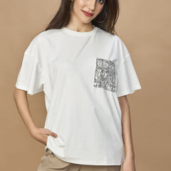 Unisex Oversized drop shoulder t-shirt- Abstract Pocket