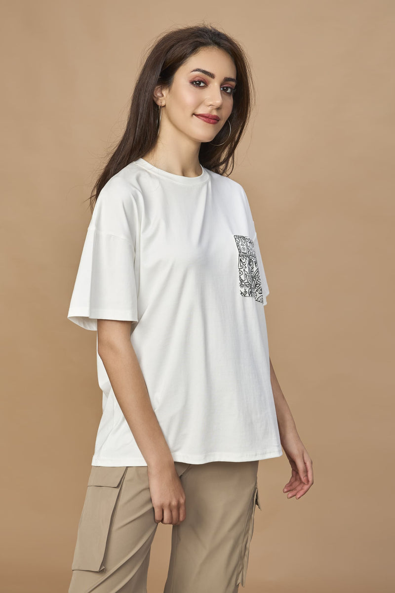 Unisex Oversized drop shoulder t-shirt- Abstract Pocket