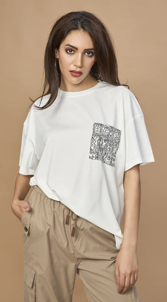 Unisex Oversized drop shoulder t-shirt- Abstract Pocket