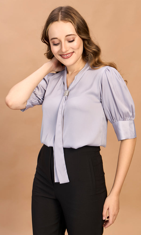 Lilac Satin Tie Neck Top