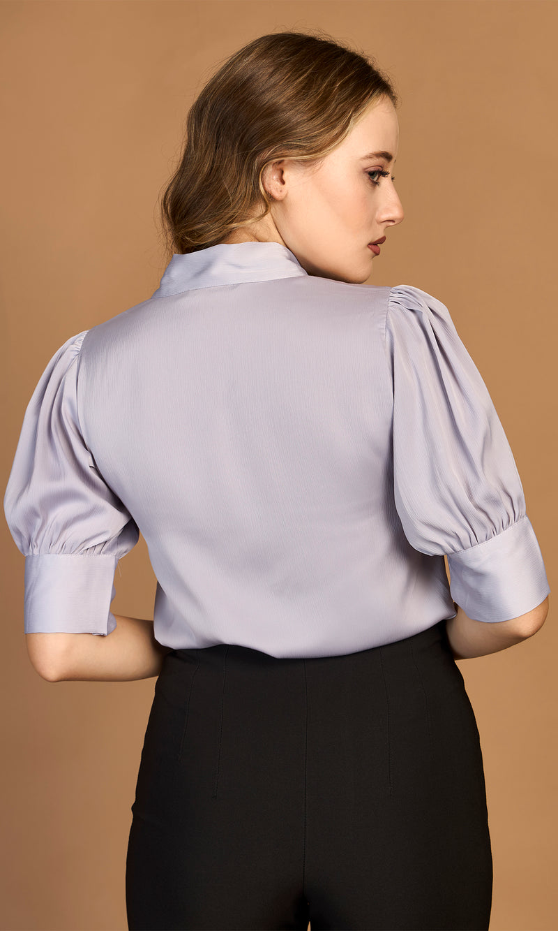 Lilac Satin Tie Neck Top