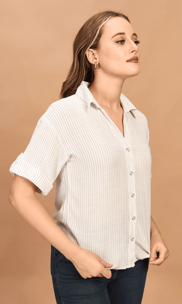 Linen Striped Crop Shirt