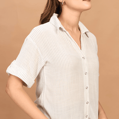 Linen Striped Crop Shirt