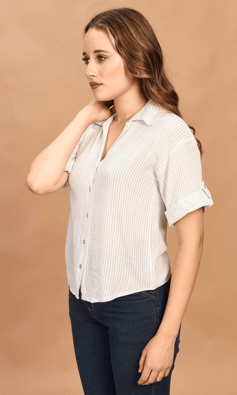 Linen Striped Crop Shirt