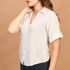 Linen Striped Crop Shirt