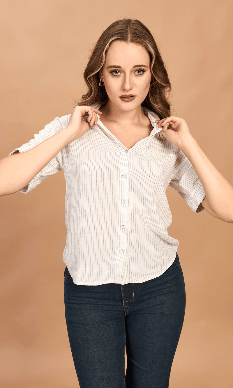 Linen Striped Crop Shirt