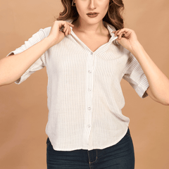 Linen Striped Crop Shirt