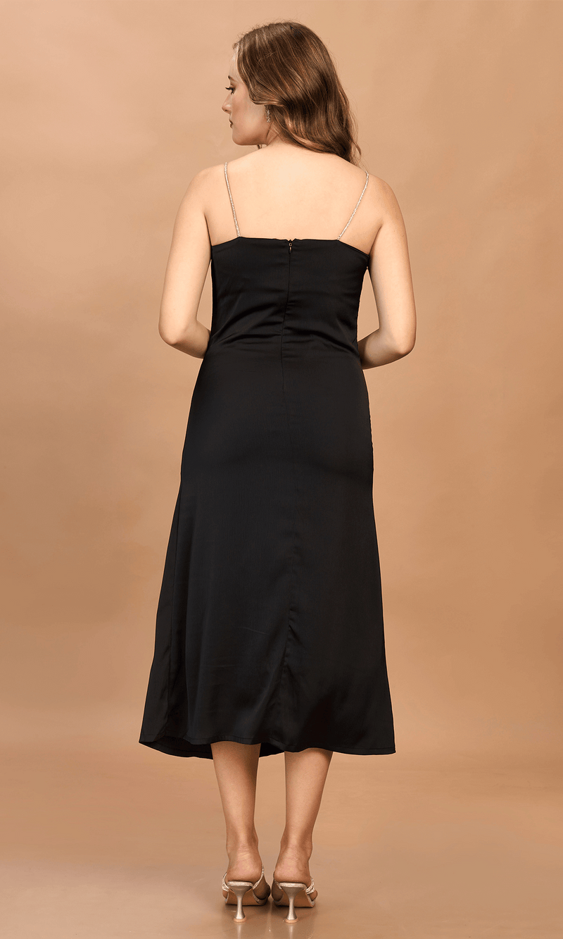 Black Satin Midi Dress