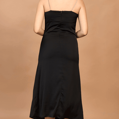 Black Satin Midi Dress